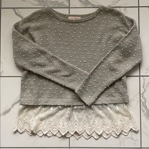 Altar’d State Cropped Polka Dot and Lace Sweater